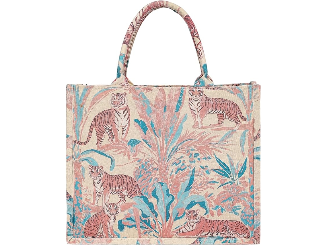 Bolsa Estampada AQUAFORGE, lona, grande capacidade, floral, animal, compras