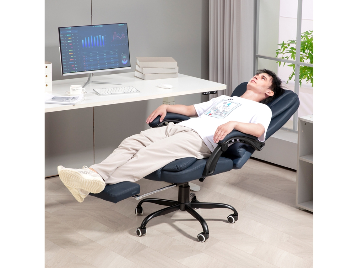 Cadeira Executiva Azul Com Massagem Vibratória Em 7 Zonas, Encosto E Apoio Para Os Pés Ajustáveis, Capacidade De 120 Kg, Revestida Em Couro Sintético