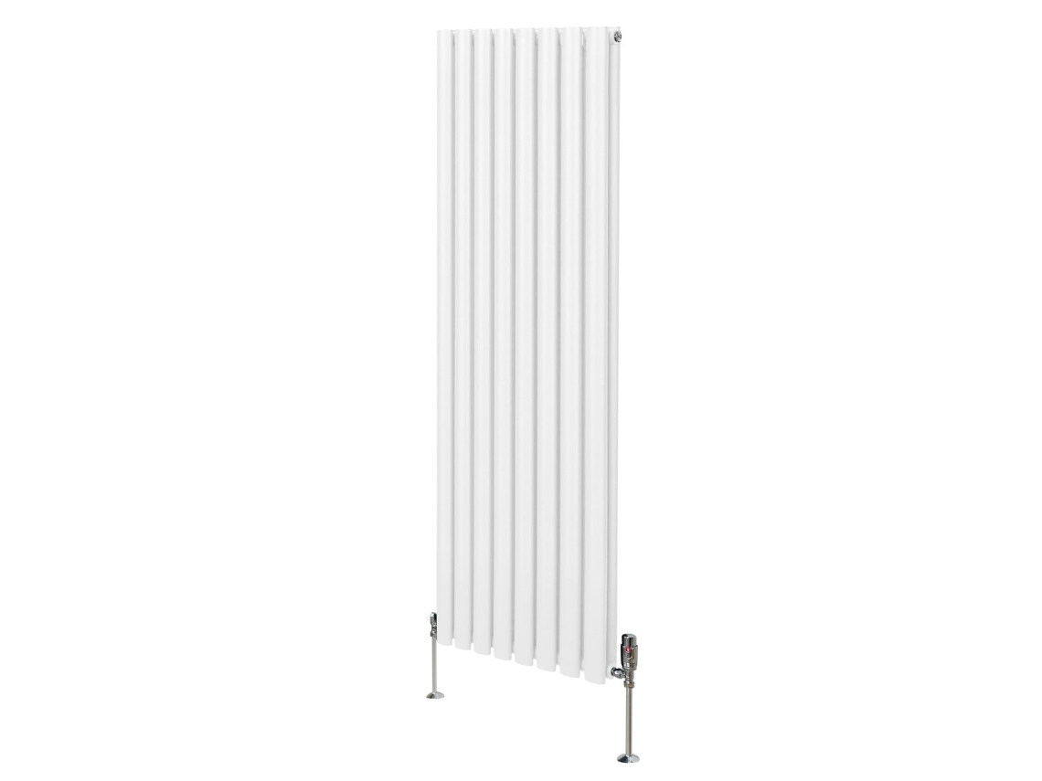 Radiador Vertical De Colunas Ovais Branco 1600x480mm Em Aço Carbono Com Válvulas Termostáticas Cromadas, Elevada