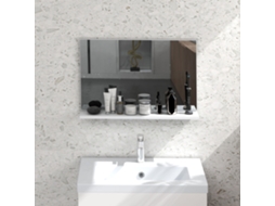 Espelho De Banheiro Parede Com Prateleira Design Moderno E Multiuso, 60x12x40 Cm, Branco