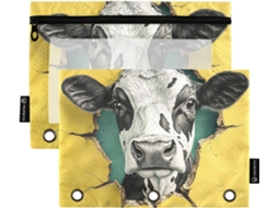 Estojo Divertido Em Formato De Vaca Amarela Com Janela Transparente, Organizador Grande E Resistente, 3 Lápis