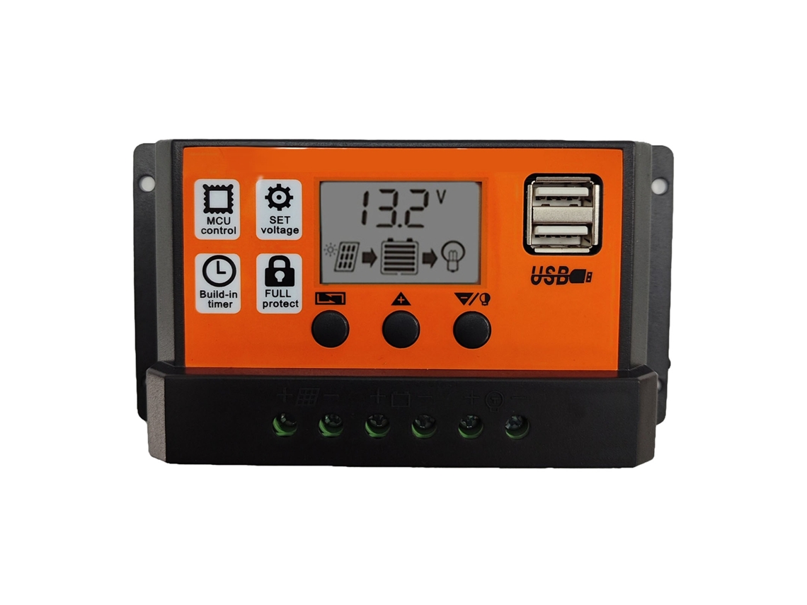 Controlador de Carga Solar HKJ 12V 24V 30A com Tela LED para Painel Fotovoltaico