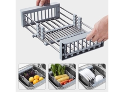 Canasta Expansível Para Secar Pratos, Rack De Drenagem Ajustável Sobre A Pia De Aço Inoxidável E Abs