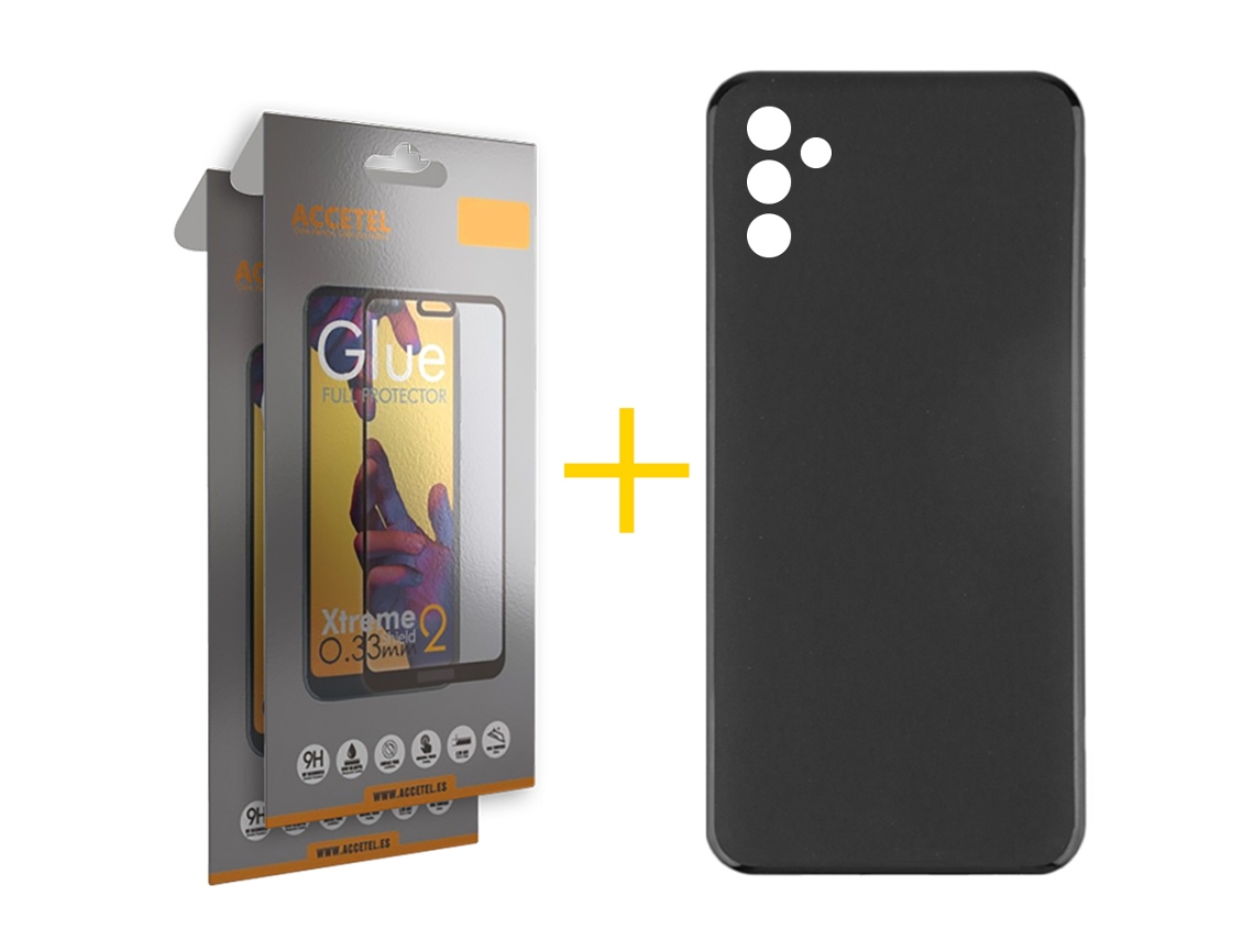 Pack 2 x Película de Vidro Temperado Full + Capa ACCETEL Samsung Galaxy A16 5G Silicone Liso Preto