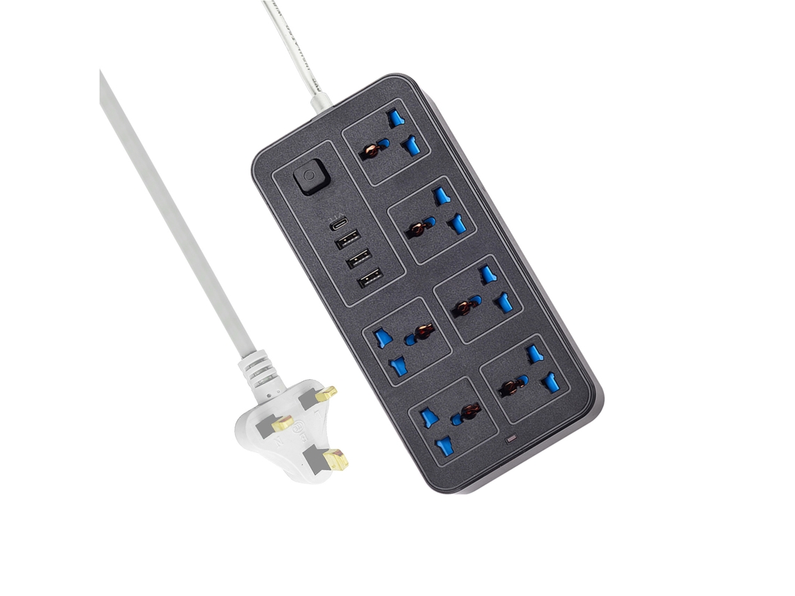 Laxiscreed Barra De Alimentação Multifuncional Com 6 Tomadas, Usb E Type-c Para Utilização Doméstica