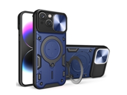 Suporte Casa Slide Câmara Para Iphone 15 Pele Sintética Azul