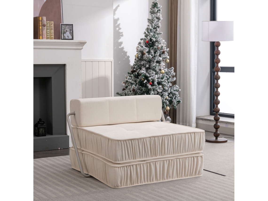 Sofá Dobrável Branco, Futon-cama, Poltrona Conversível Para Sala, Quarto, Home Office, Aptos, Espaços Pequenos, Almofada Removível.