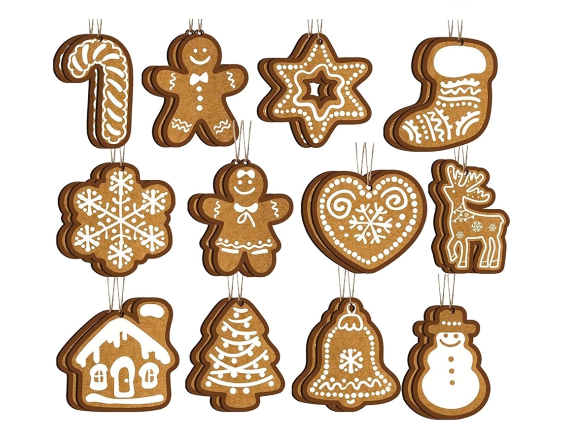 Enfeites De Natal De Gengibre, Meias De Natal Com Neve, Renas, 24 Peças