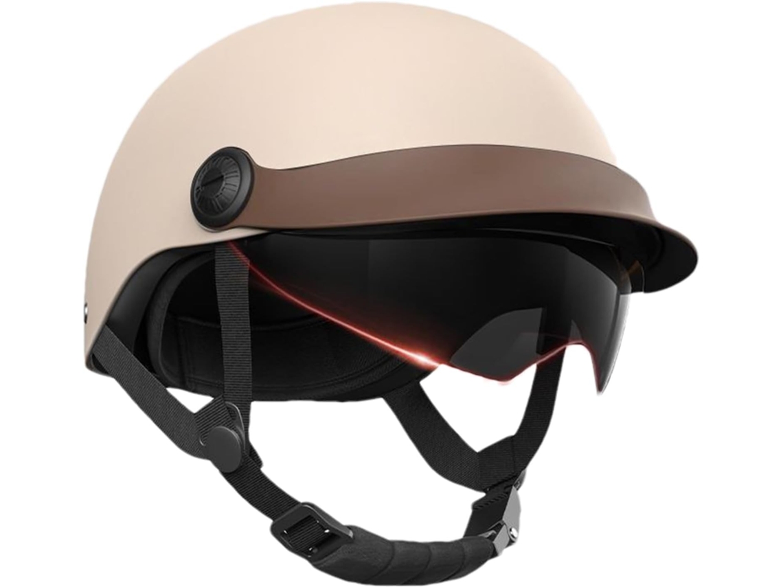 Capacete aberto para motociclista, com proteção parcial para a cabeça.