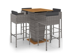 Maison Exclusive - 5 Pcs Conjunto De Bar P/ Jardim C/ Almofadões Vime Pe Cinzento