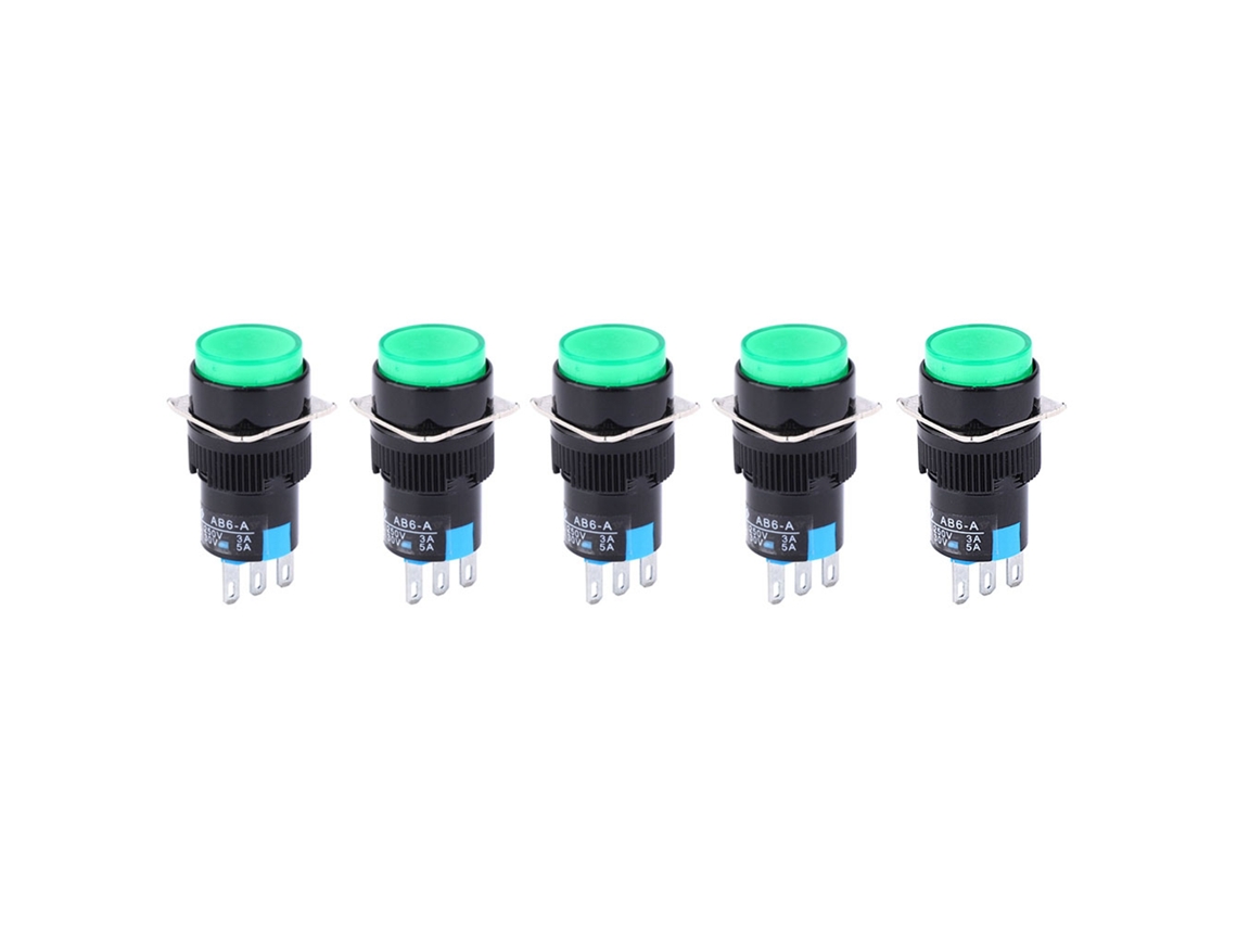 5pcs Interruptor De Auto Bloqueo 3pin La16‑11z Ab6 A Para Electrodomésticos Accesorio Verde