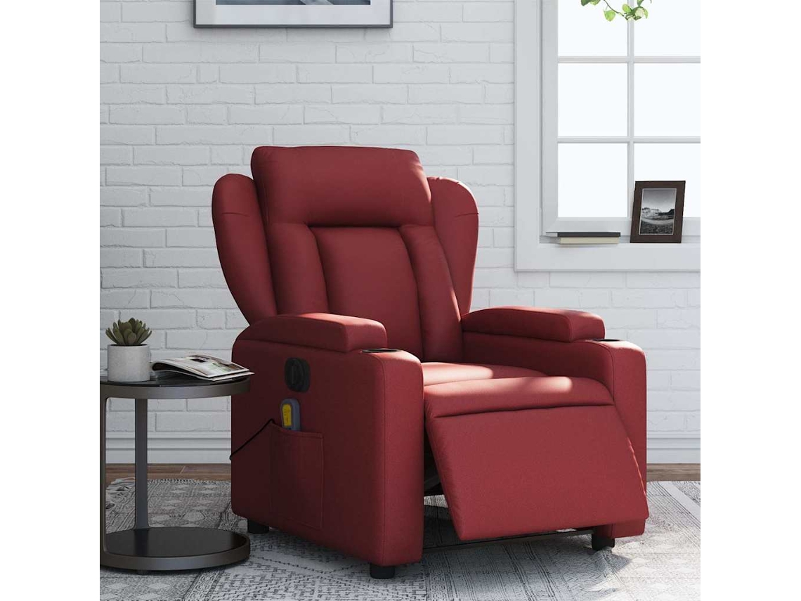 Poltrona De Sala | Cadeira | Poltrona Massagens Reclin. Elétrica Couro Artif. Vermelho Tinto Wsd991387 Lovely Home