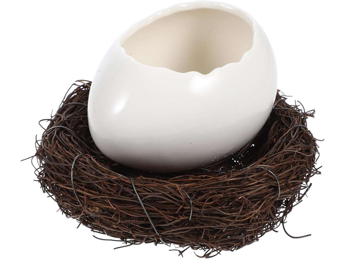 Tigela Cerâmica Branca Casca Decoração Ninho Rattan Multifuncional Sobremesas Ideal Casamentos Armazenamento GOKOCO