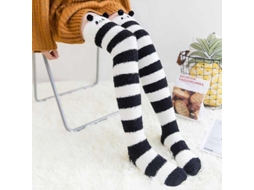Meias De Lã Coral Macia Até O Joelho, Ideias Para O Inverno, Para Meninas E Mulheres. Meias Listradas Com Estampas De Animais Flufos E Desenhos Animados