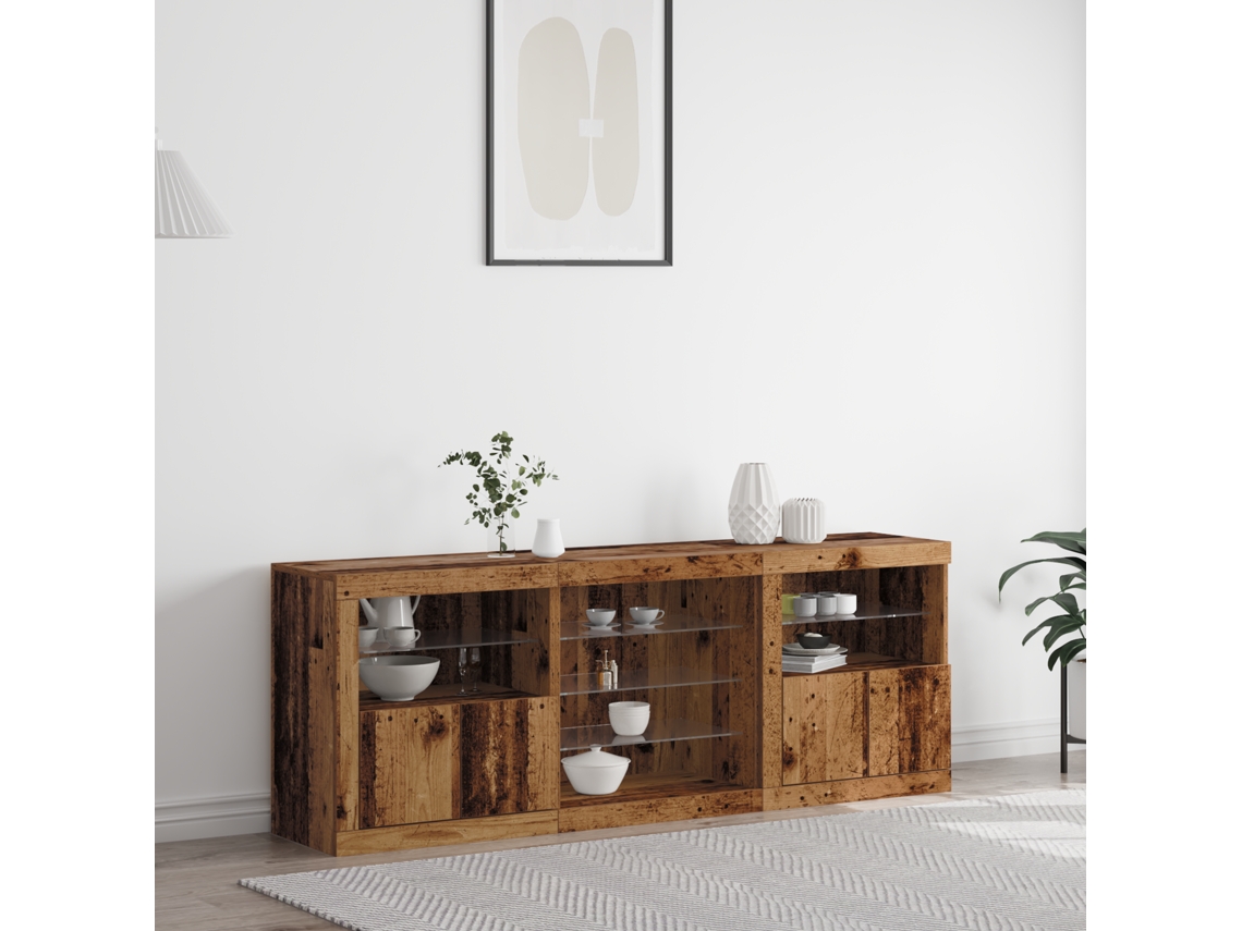 Aparador con Luces LED Madera Vieja 181,5x37x67 cm Madera Procesada