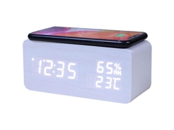 2026-reloj Alarma Con Carga Inalámbrica Y Control De Voz Led Temperatura Y Humedad Blanco