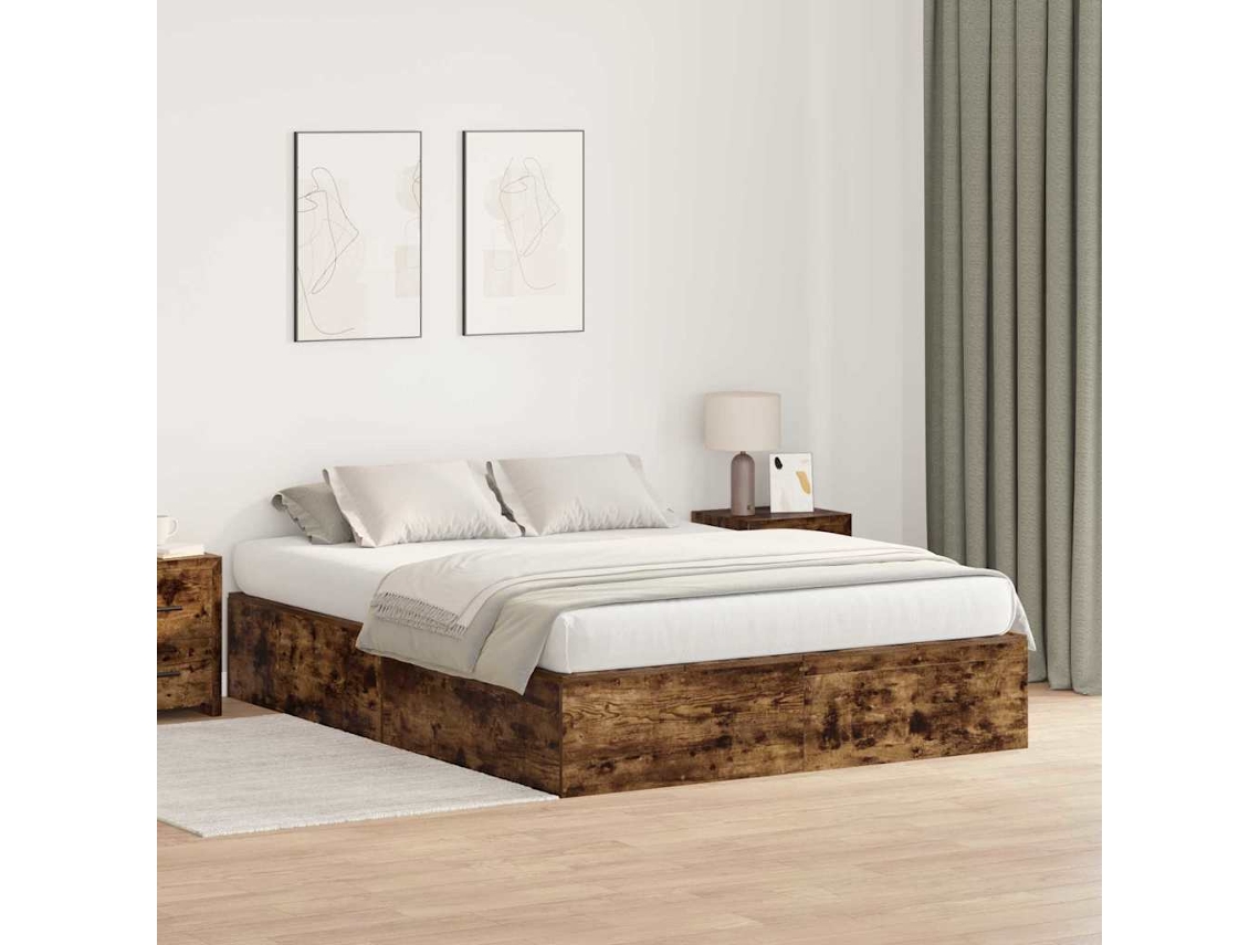 Vidaxl Estrado De Cama Com Arrumação Carvalho Defumado 150 X 200 Cm
