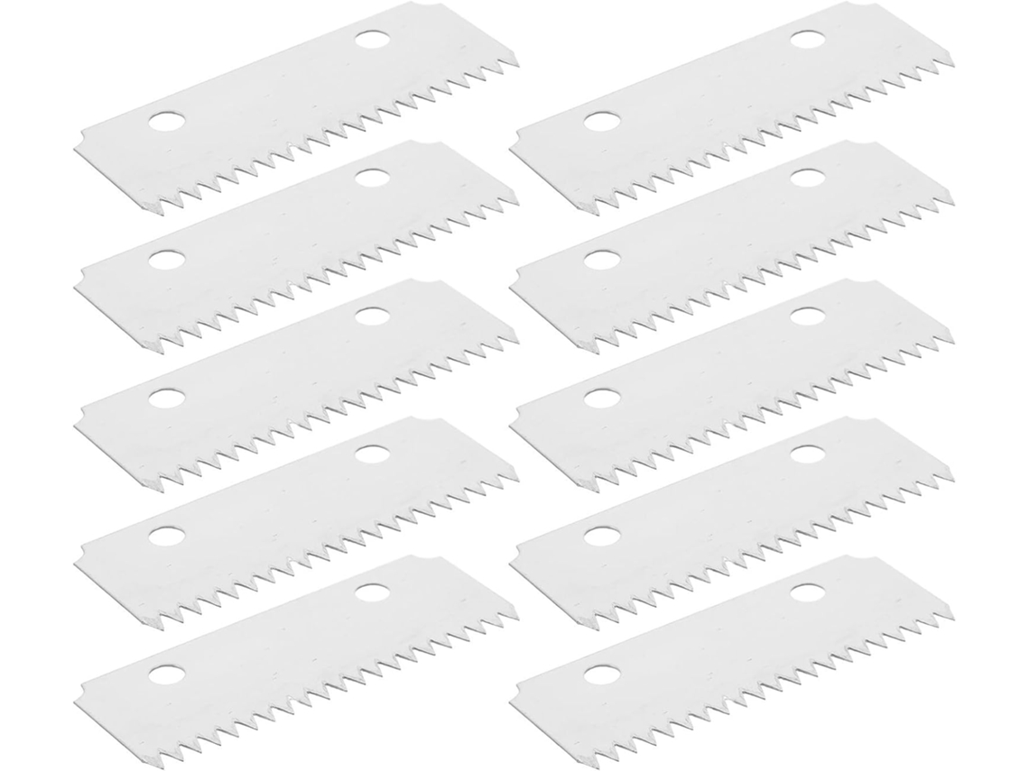 Conjunto de 10 folhas de reposição para dispensador de adesivo, em aço inoxidável, com superfície branca e serrilhada.