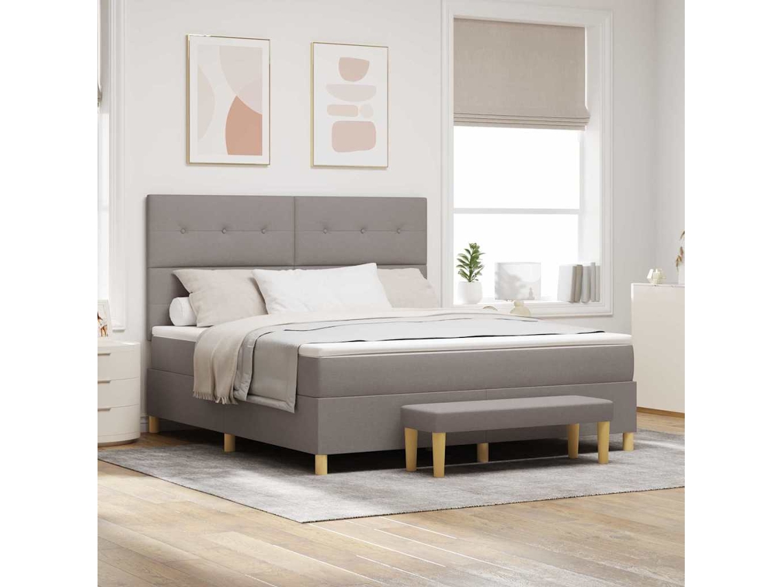 Vidaxl Cama Box Com Cabeceira Cinzento-acastanhado 200 X 180 Cm Tecido