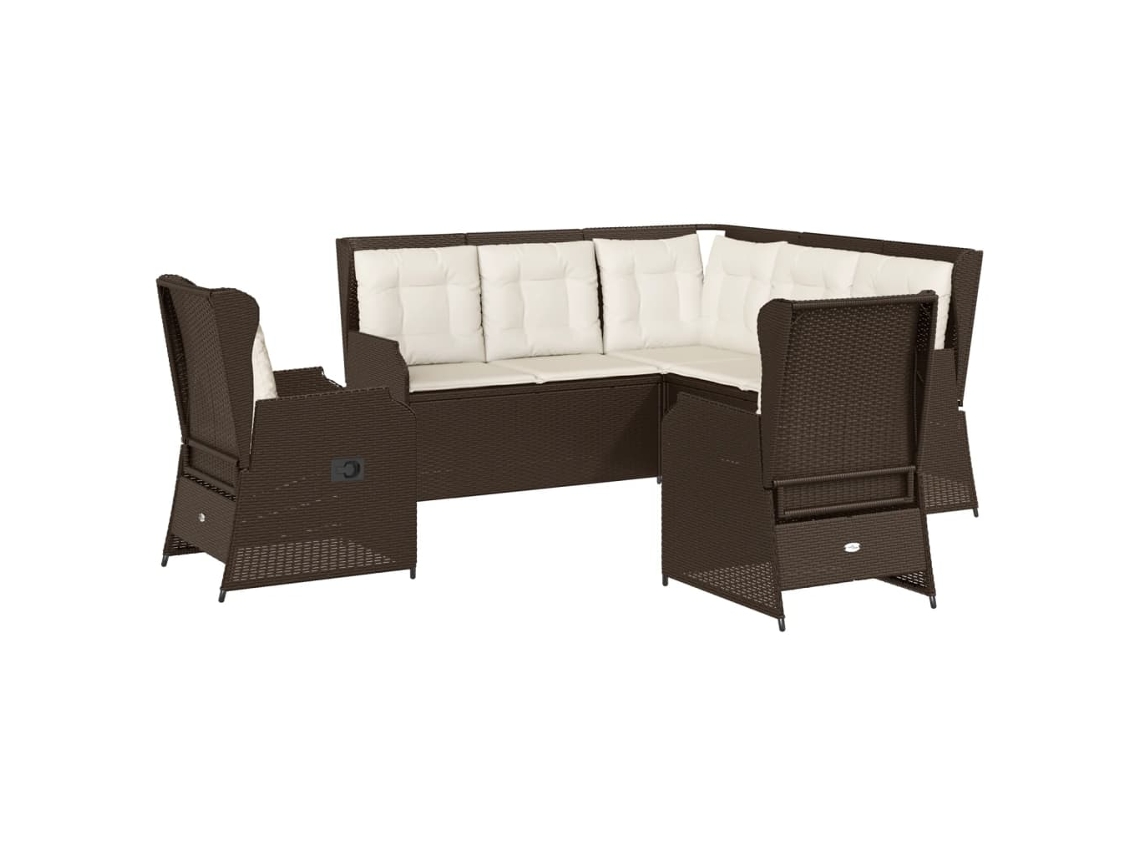 Maison Exclusive - 5 Pcs Conjunto Lounge Jardim C/ Almofadões Vime Pe Castanho