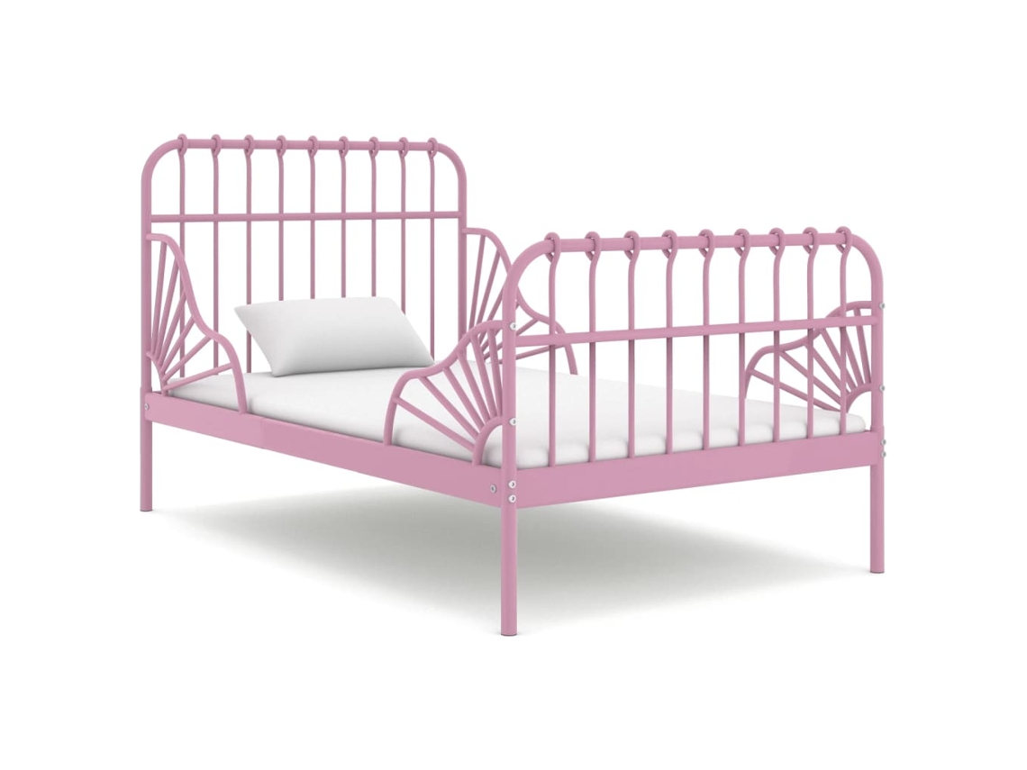 Estrutura De Cama Extensível Em Metal Rosa 80x130/200 Cm