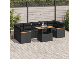 Vidaxl 8 Pcs Conjunto Sofás Jardim Com Almofadões Vime Pe/acácia Preto