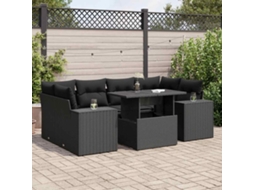 Vidaxl 7 Pcs Conjunto De Sofás P/ Jardim C/ Almofadões Vime Pe Preto