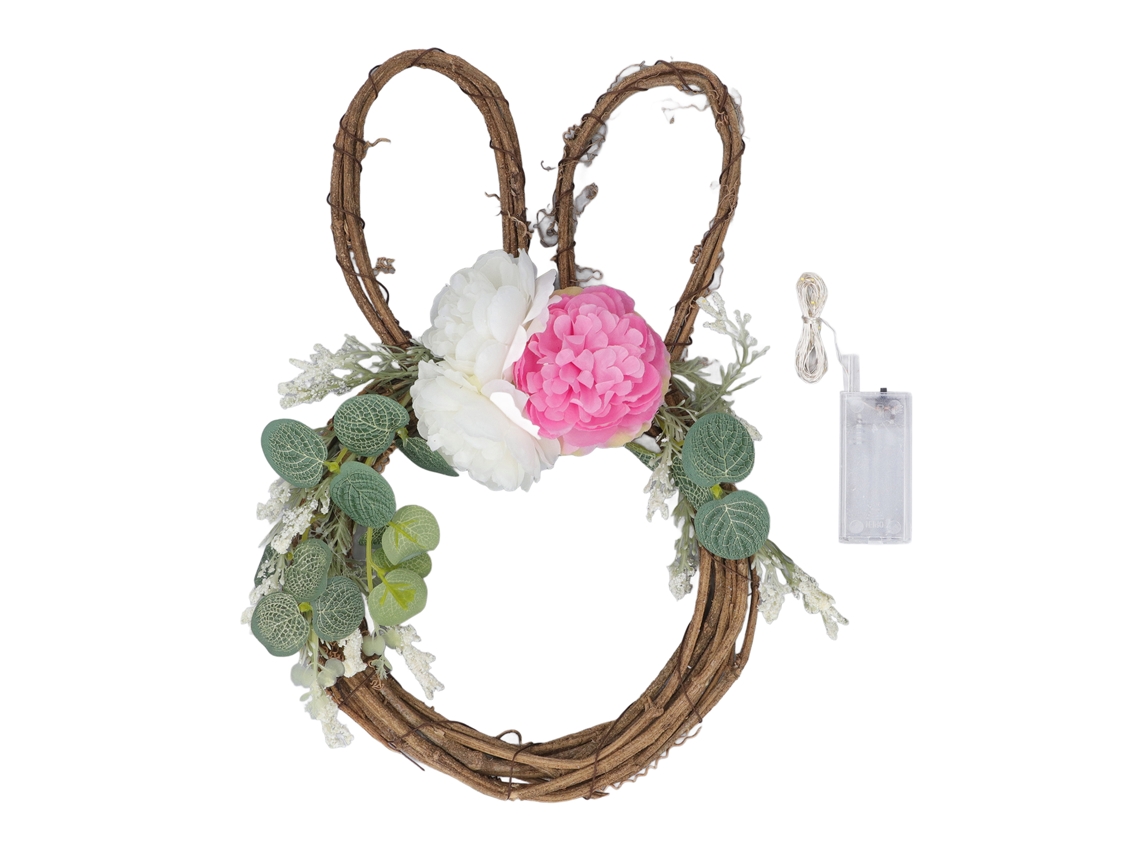 Coroa De Coelho Da Páscoa Com Luzes Para Decoração De Porta De Casa