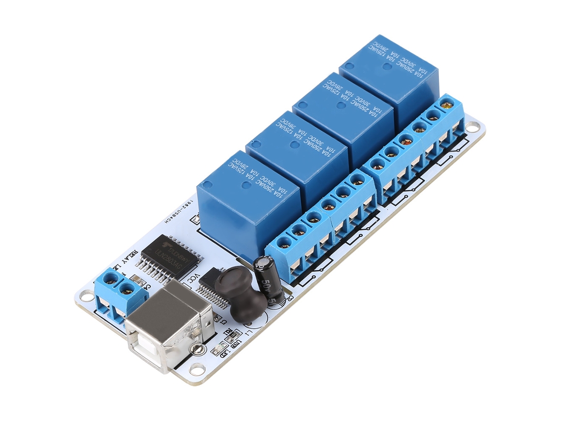 Controlador de placa de relé USB tipo B de 4 canais e 12 VCC para automação e robótica (5 VCC)