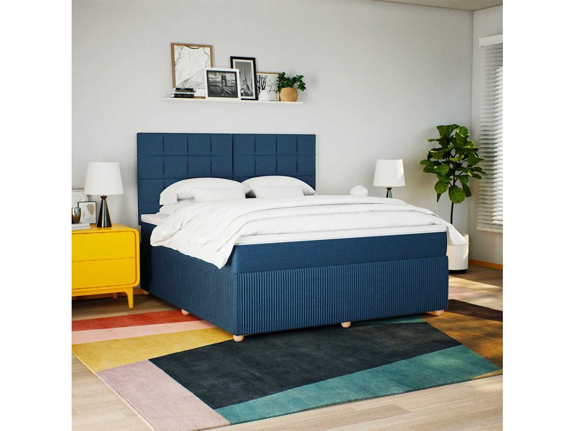 Vidaxl Cama Com Molas/colchão 180x200 Cm Tecido Azul