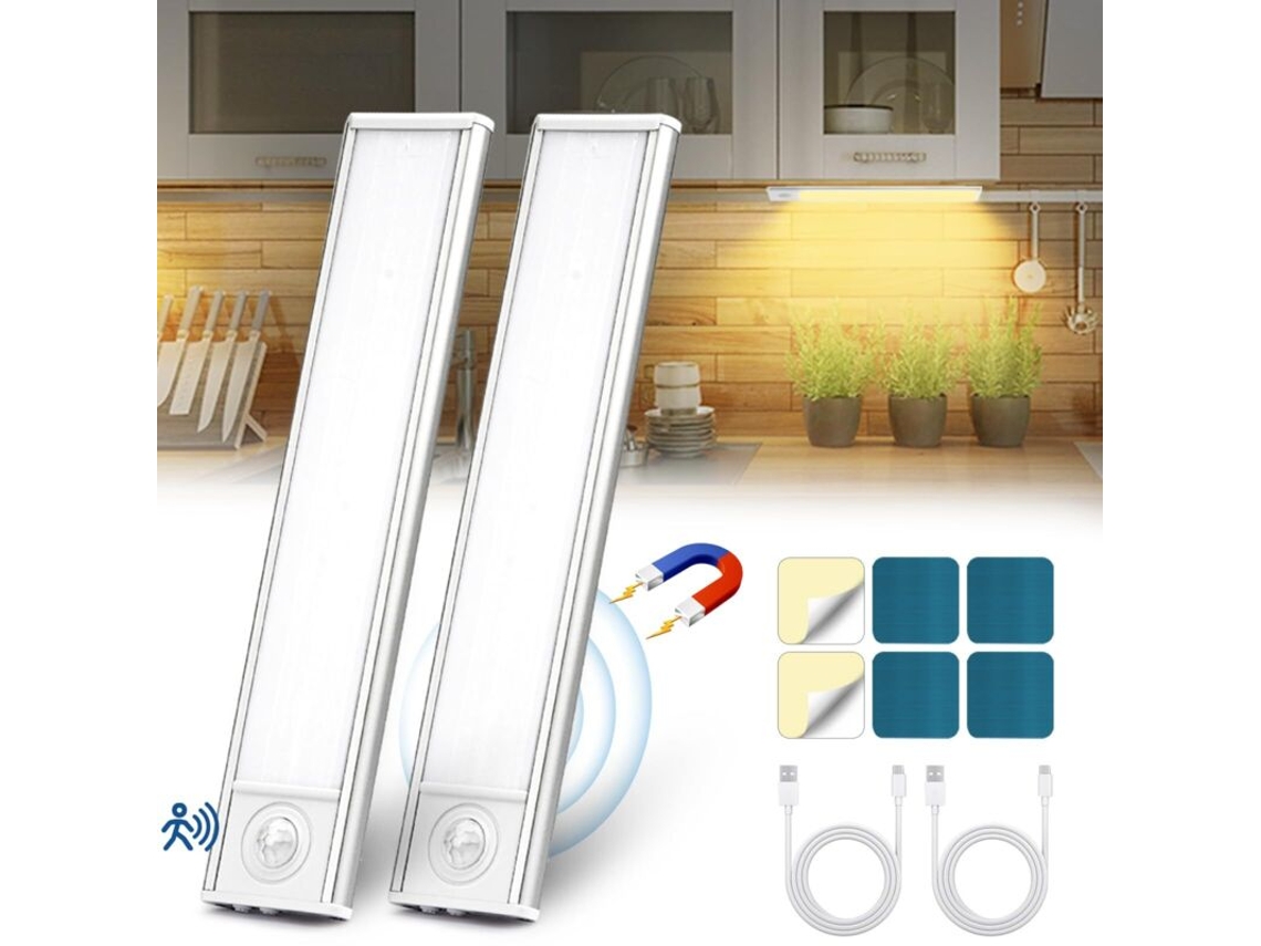 Luminária Led Para Armário, 2 Unidades, 6000k, 20 Cm, Recarregável, Usb, Fixação Magnética