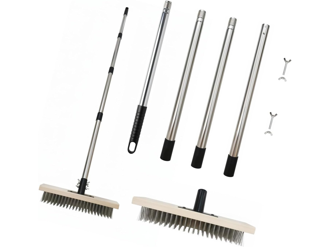 Escova De Chão Resistente Com Cerdas Aço Inoxidável, 150cm 59 Polegadas, Para Remover Musgo E Sujeira, Escova Esfoliante