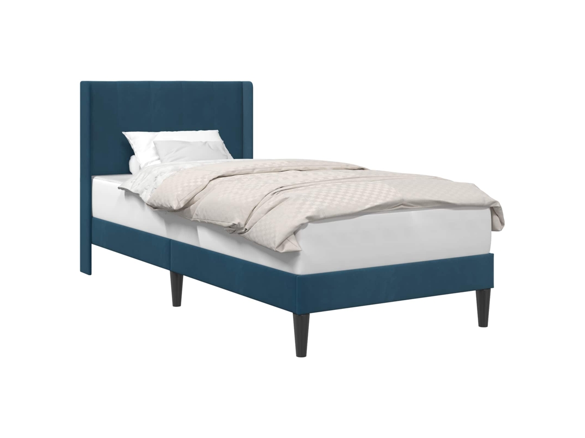 Vidaxl Estrutura Da Cama Com Cabeceira Azul 100 X 200 Cm Veludo
