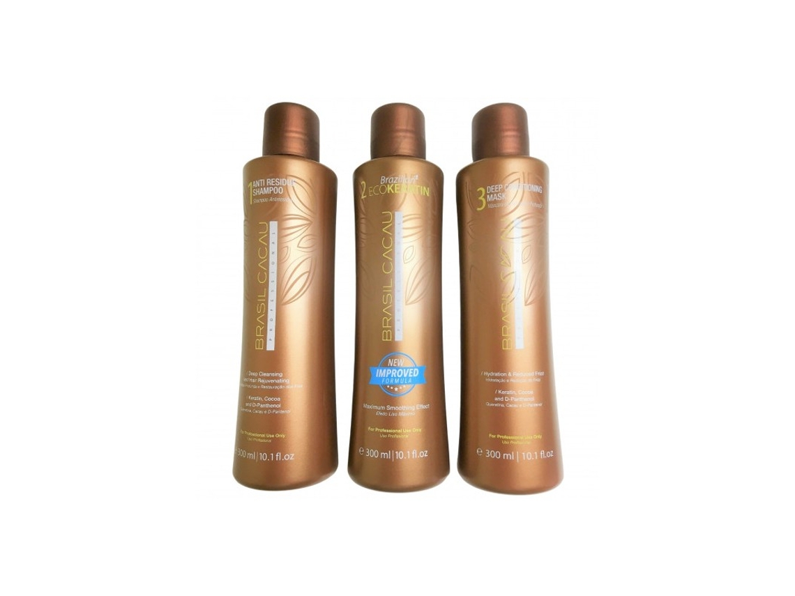 Pack De Alisamento Brasil Cacau Brazilian Eco Keratin 3 Produtos (3x300ml)