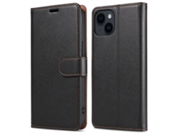 Capa Bloqueio Rfid Para Iphone 15 Pro Pele Sintética Magnética Preto