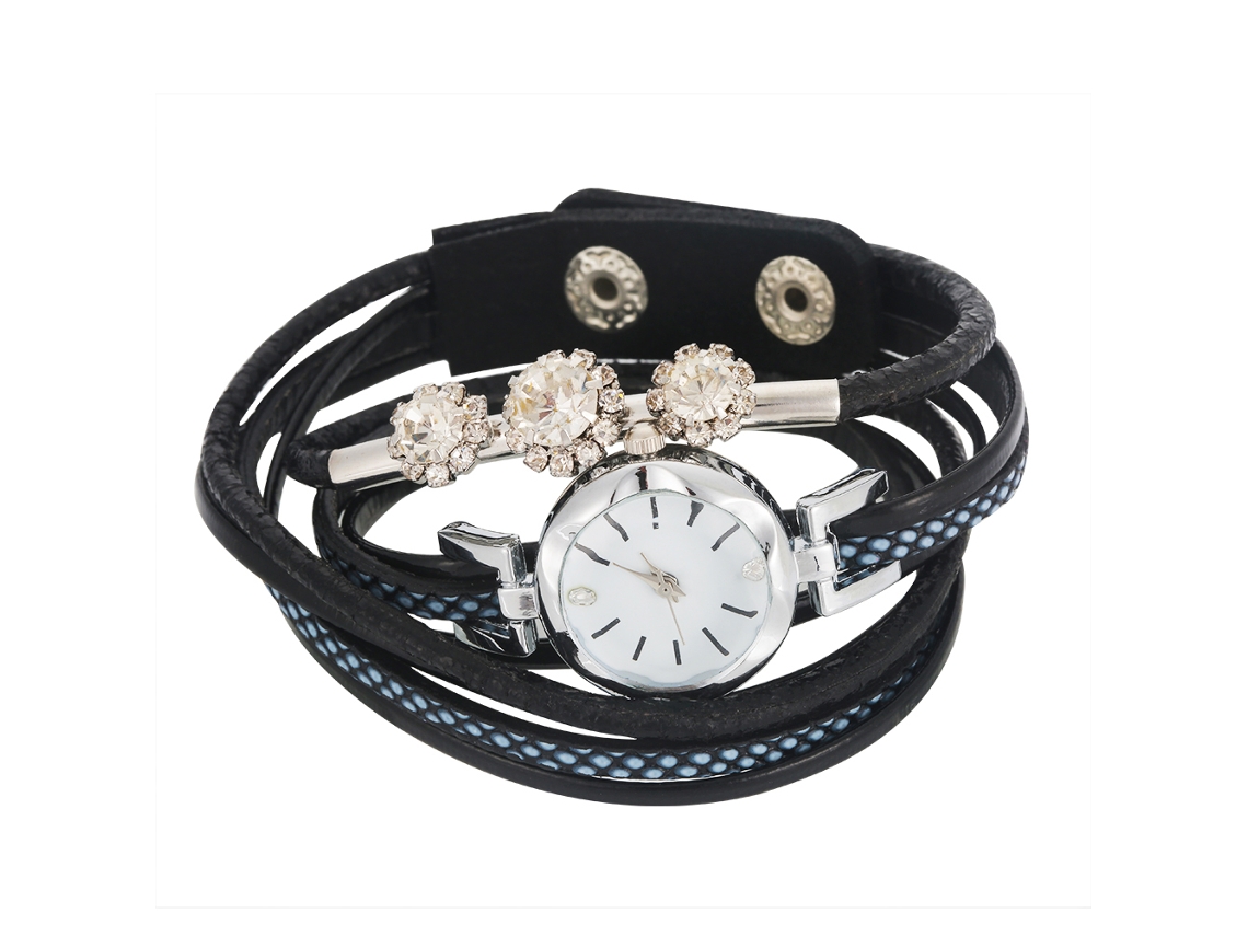 Relógio de Quartzo Feminino com Mostrador Redondo e Strass S/MARCA