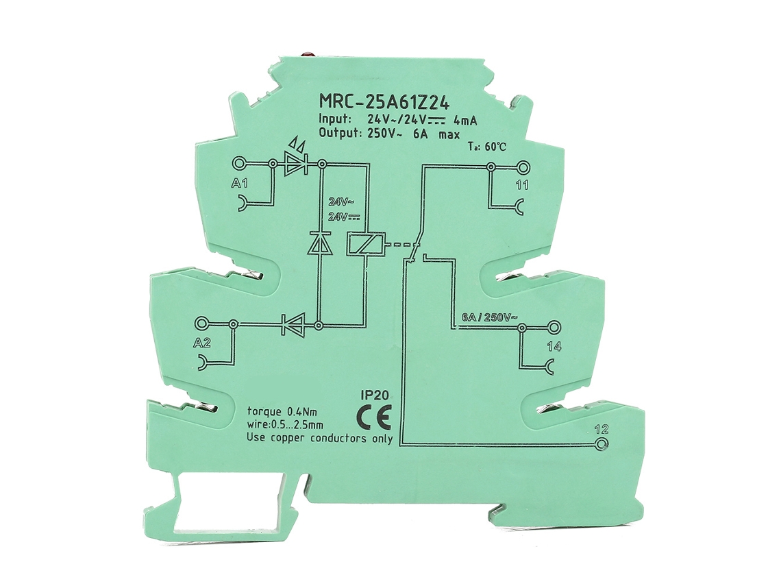 Módulo de relé de interface eletromagnética para PLC MRC 25A61Z24 entrada 24VDC ultra fino