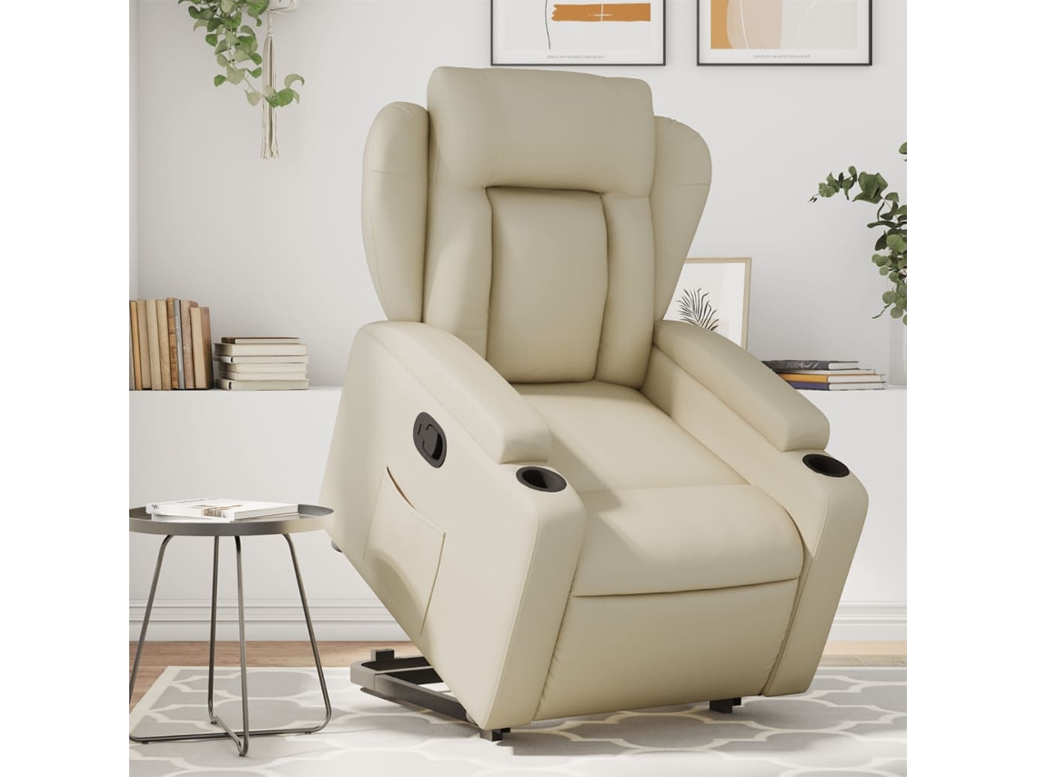 Poltrona reclinável elevatória couro artificial cor creme
