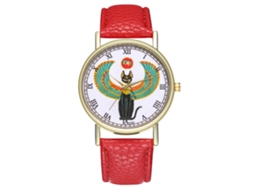 Relógio de pulso analógico de quartzo unissex estilo clássico Zhoulianfa com pulseira de PU (vermelho)