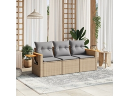 Vidaxl 3 Pcs Conjunto De Sofás P/ Jardim Com Almofadões Vime Pe Bege
