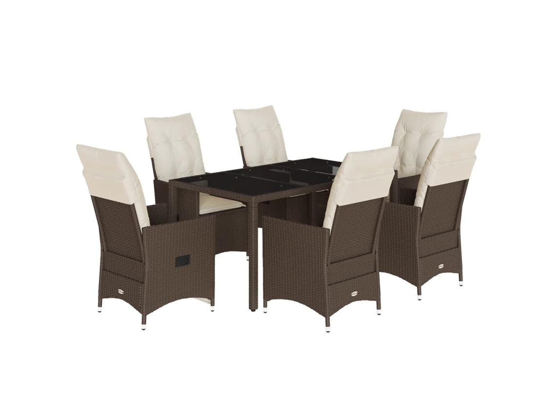 Maison Exclusive - 7 Pcs Conjunto Jantar P/ Jardim C/ Almofadões Vime Pe Castanho