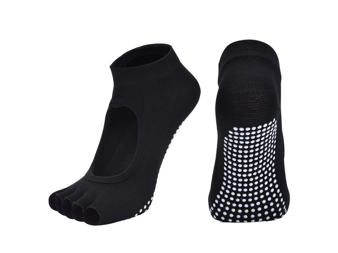 Meias de Yoga de Meia Ponta Arejadas con Calcanhar Aberto Antiderrapantes de Algodão Penteado para Pilates Preto S/MARCA