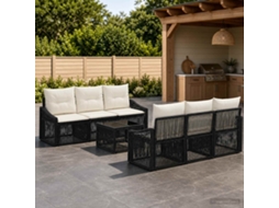 Vidaxl Conjunto De Sofá De Jardim 7 Unid. Preto Vime Pe