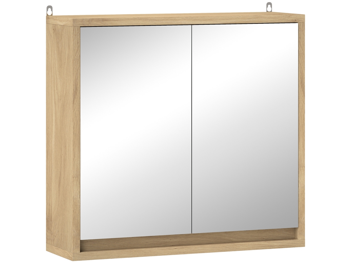 Armário de Banheiro com Espelho com 2 Portas e Prateleira Ajustável, Móveis Suspensos Modernos 48x14,5x45cm Naturais Ge