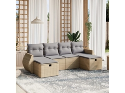 Vidaxl 6 Pcs Conj. Sofás Jardim C/ Almofadões Vime Pe Bege Misturado