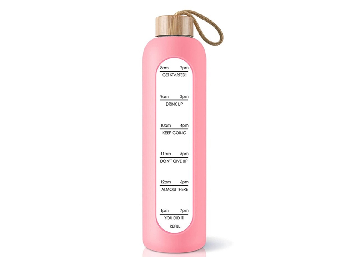 Garrafa de Vidro com Manga de Silicone 1L com Marcação de Tempo NEVEANCE