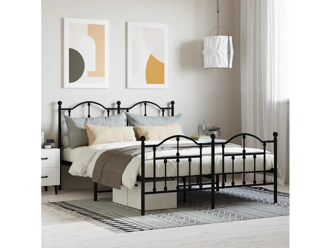Vidaxl Estrutura de Cama com Cabeceira e Pés 140x190 Cm Metal Preto