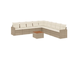 Conjunto de 10 sofás para jardim com almofadões Vime Pe Bege MAISON EXCLUSIVE