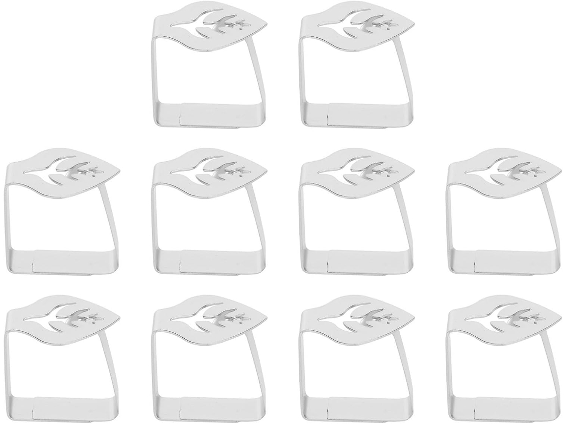 Conjunto de 10 prendedores de toalha de mesa em aço inoxidável, formato folha, antiderrapantes, ideias para as festas de fim de ano.