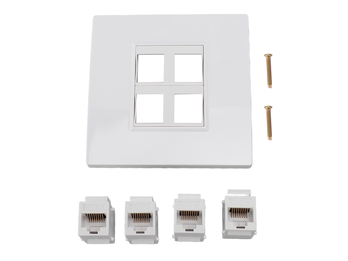 Placa de pared Ethernet Cat6 con 4 conectores Keystone hembra a hembra para internet Cat5, Cat5e y Cat6a | S/MARCA